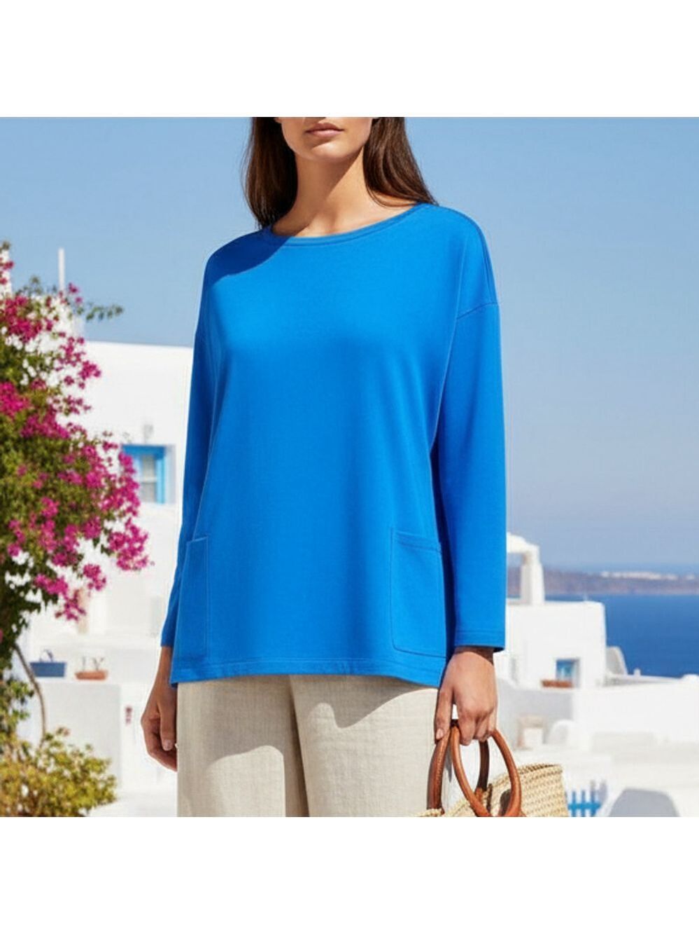 Eileen Fisher Organic Cotton Jersey Boxy Top L Quiet Luxury Coastal